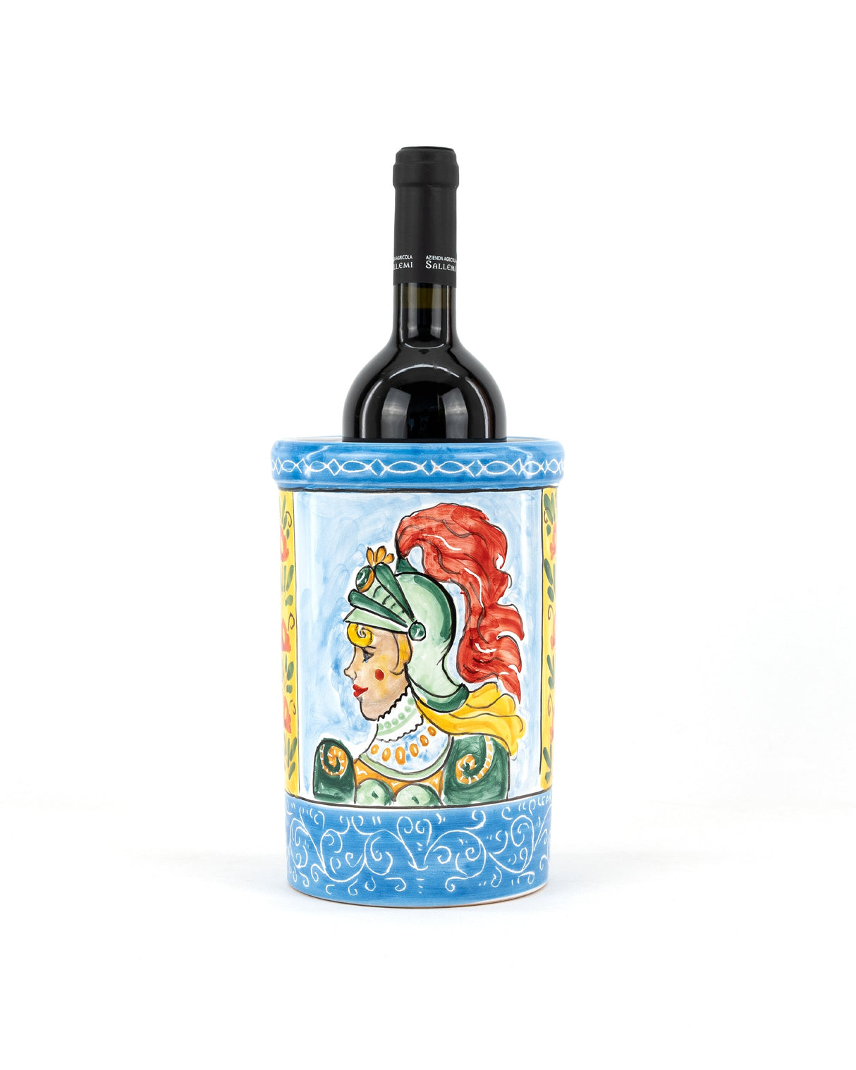 Nero d'Avola IGP e barattolo in ceramica in stile Carretto Siciliano con Angelica