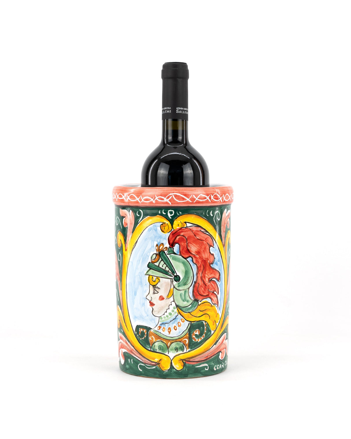 Nero d'Avola IGP e barattolo in ceramica in stile Carretto Siciliano con Paladina