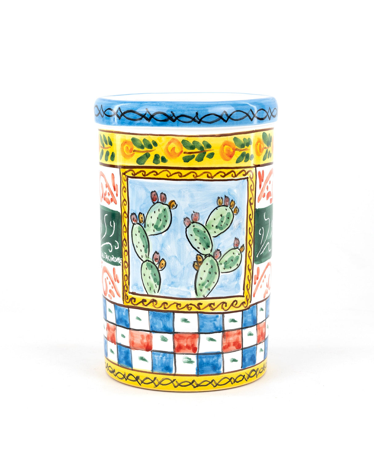 Nero d'Avola IGP e barattolo in ceramica in stile Carretto Siciliano con Fichi d'India