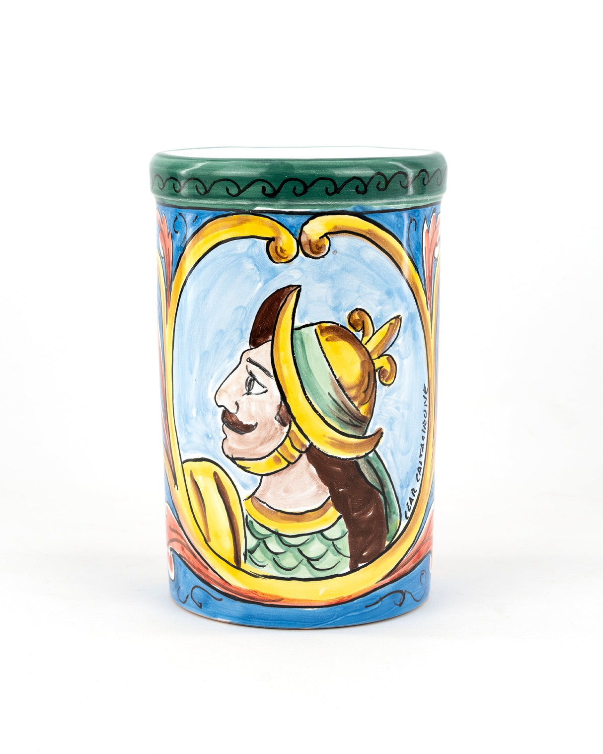 Nero d'Avola IGP e barattolo in ceramica in stile Carretto Siciliano con Saraceno