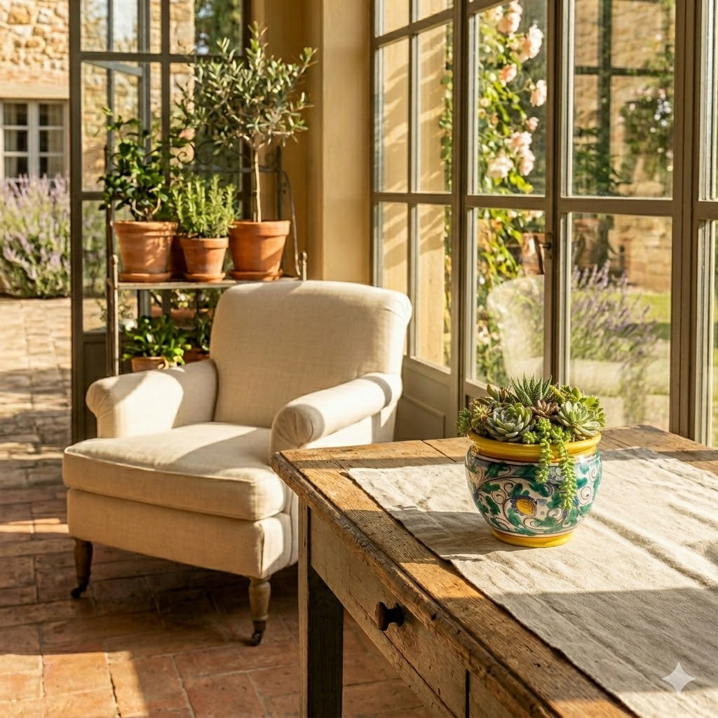 Cache-pot ceramica siciliana Ø 18 decoro '600 GIALLO