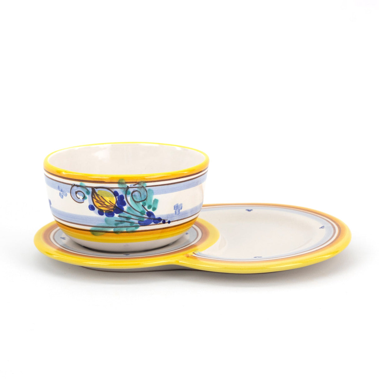 Tazza jumbo senza manico con piatto vassoio porta biscotti / brioche decoro AMBRA