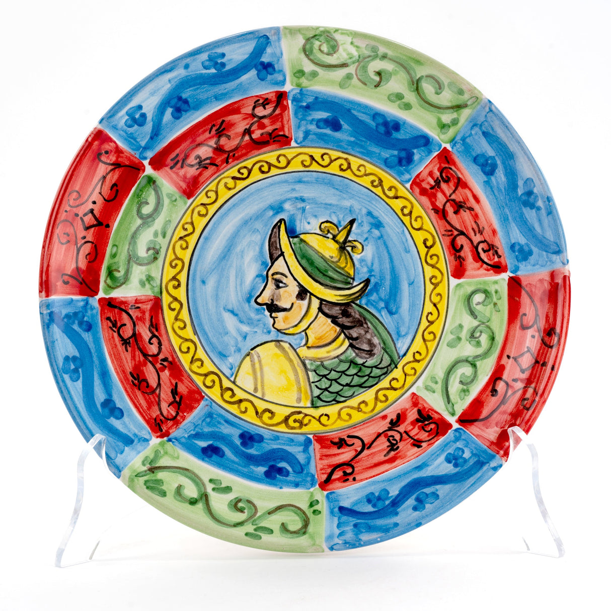 Piatto in ceramica di Caltagirone con i Paladini tipici del Carretto Siciliano