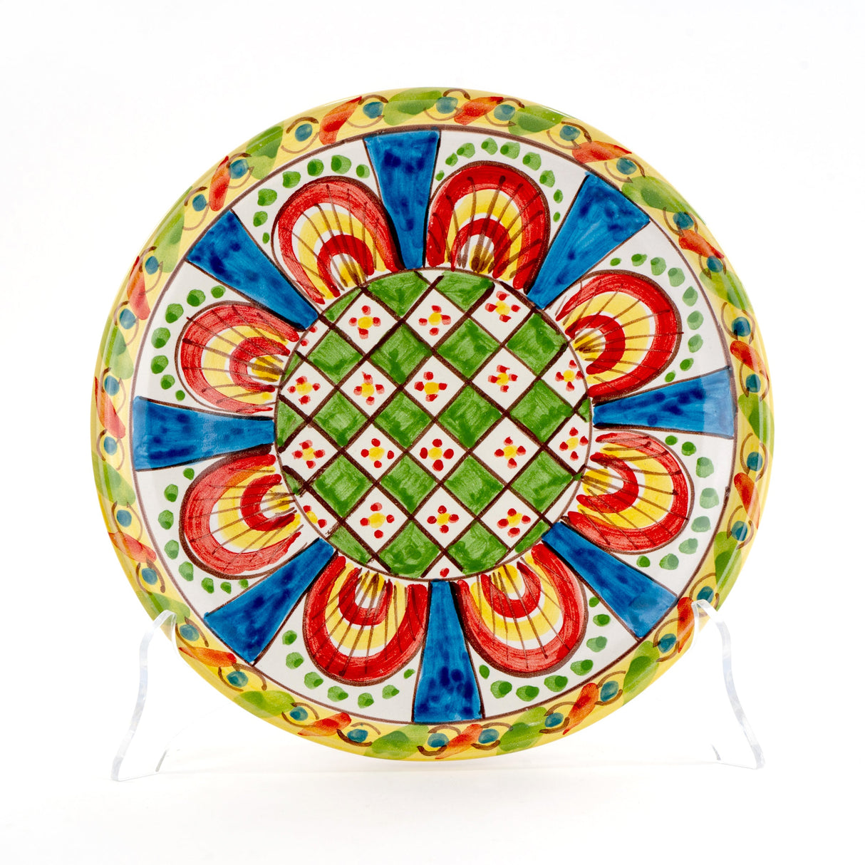 Piatto in ceramica di Caltagirone con motivi stile Carretto Siciliano