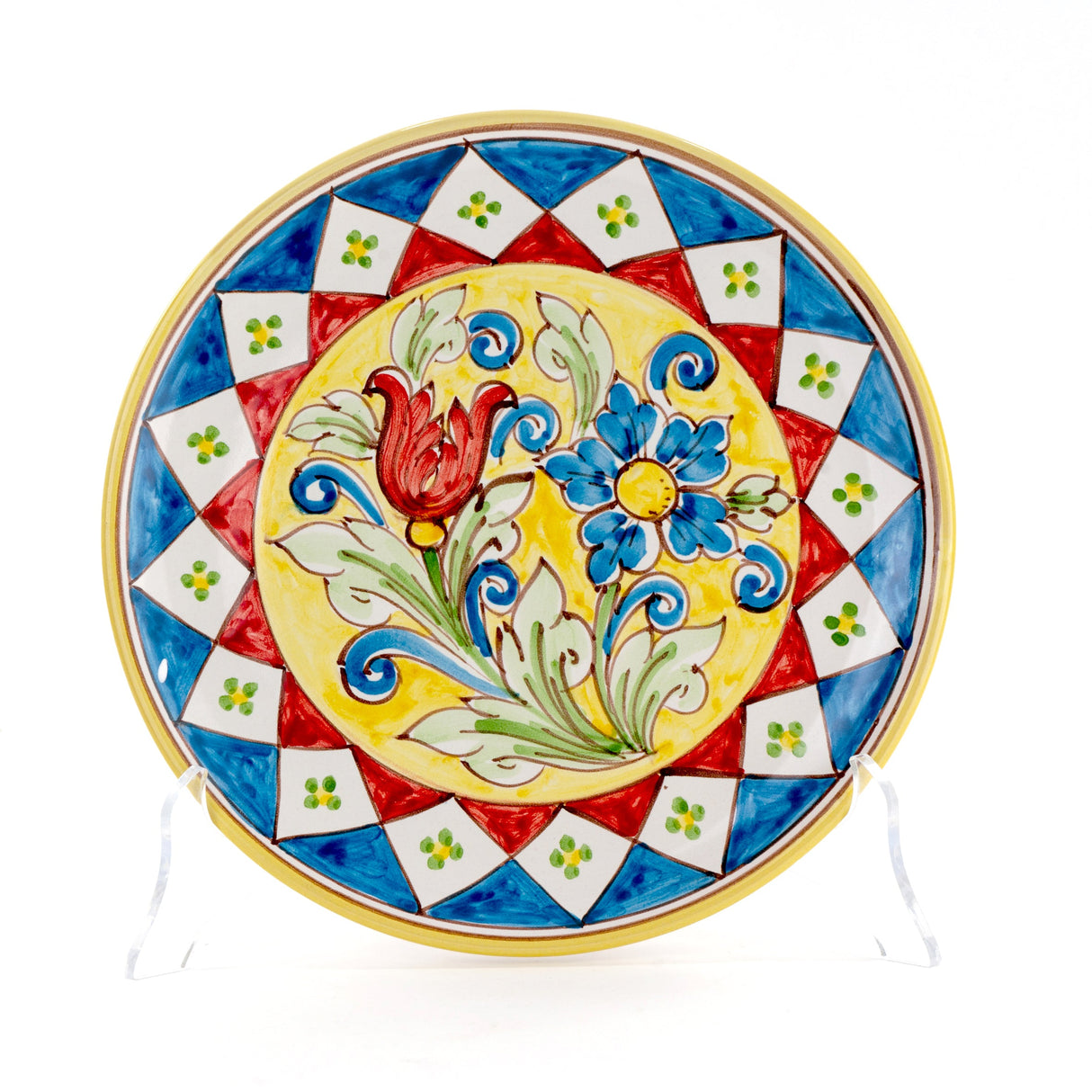 Piatto in ceramica di Caltagirone con motivi stile Carretto Siciliano