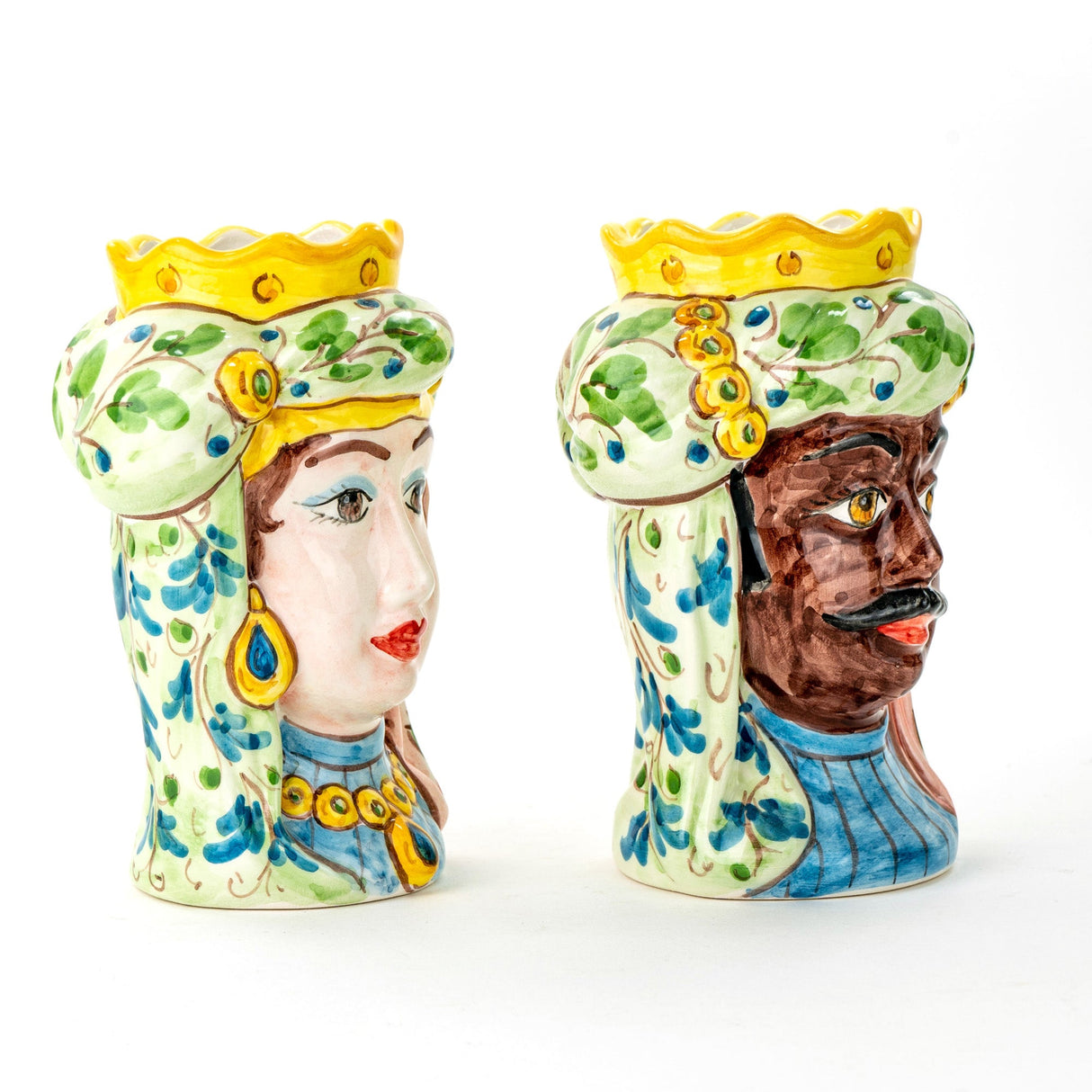 Coppia Teste di Moro siciliane H cm 17