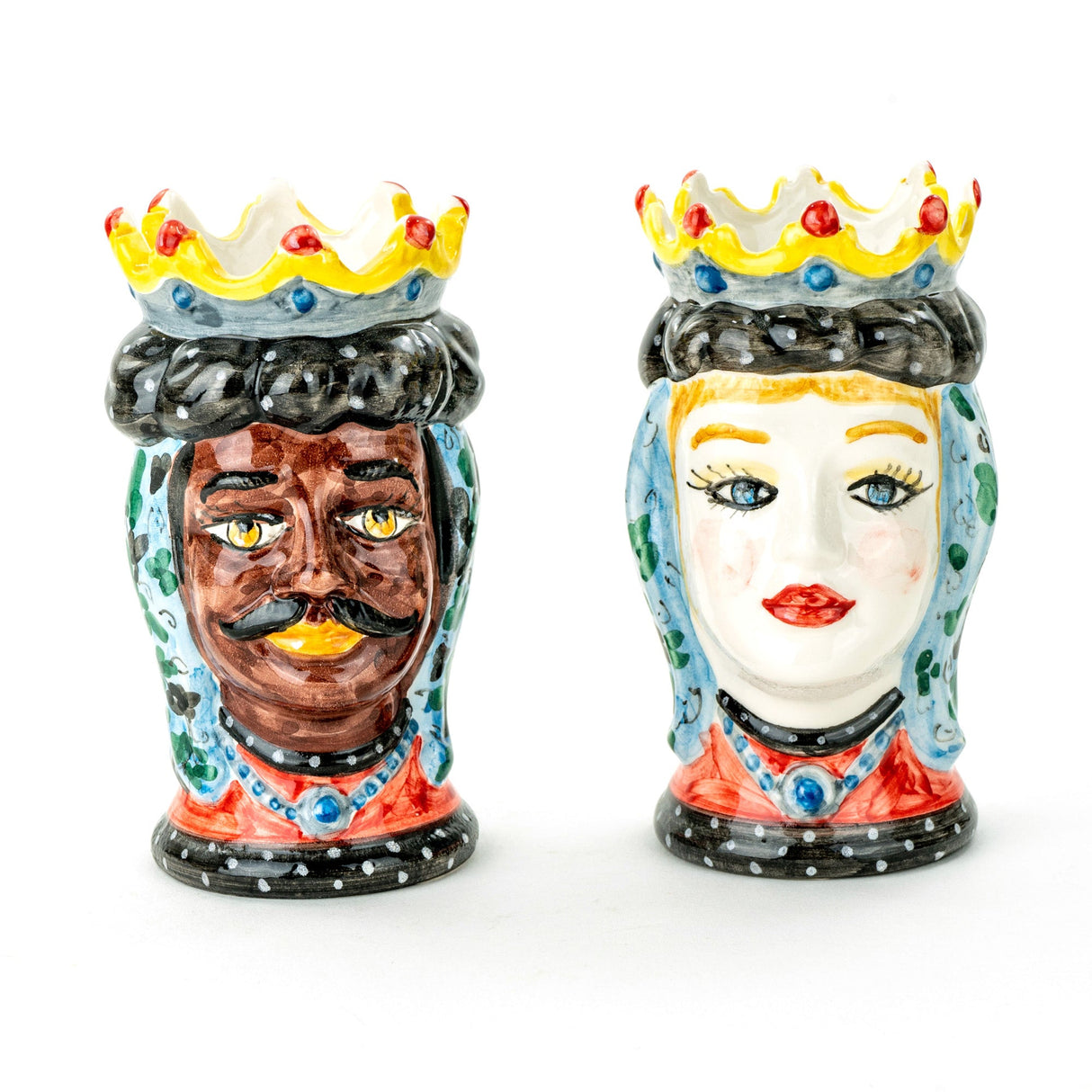 Coppia Teste di Moro H cm 14 in Ceramica di Caltagirone Fatte a Mano