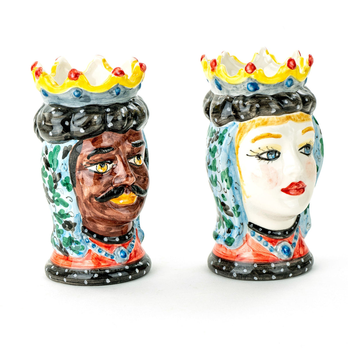 Coppia Teste di Moro H cm 14 in Ceramica di Caltagirone Fatte a Mano