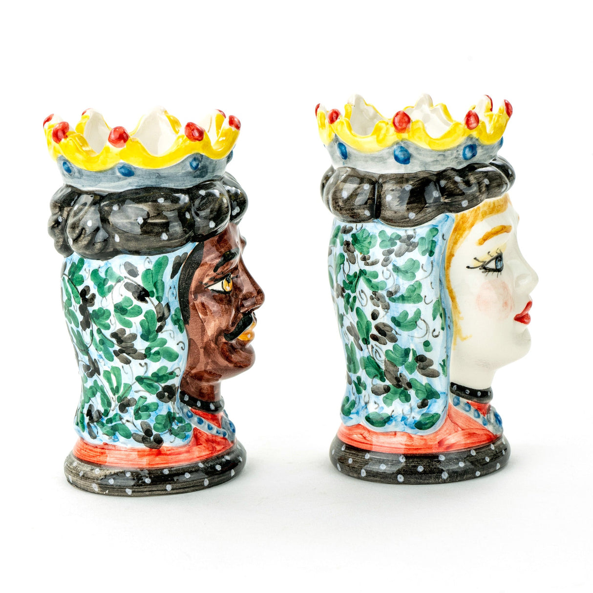 Coppia Teste di Moro H cm 14 in Ceramica di Caltagirone Fatte a Mano