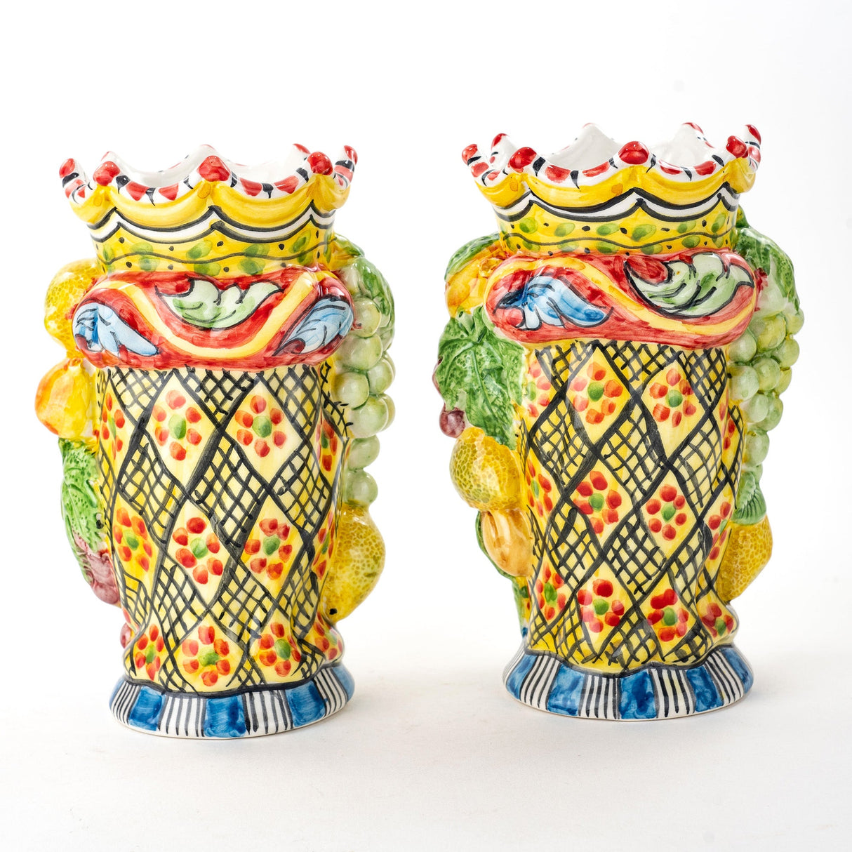 Coppia Teste di Moro H cm 17 con frutta ceramica siciliana