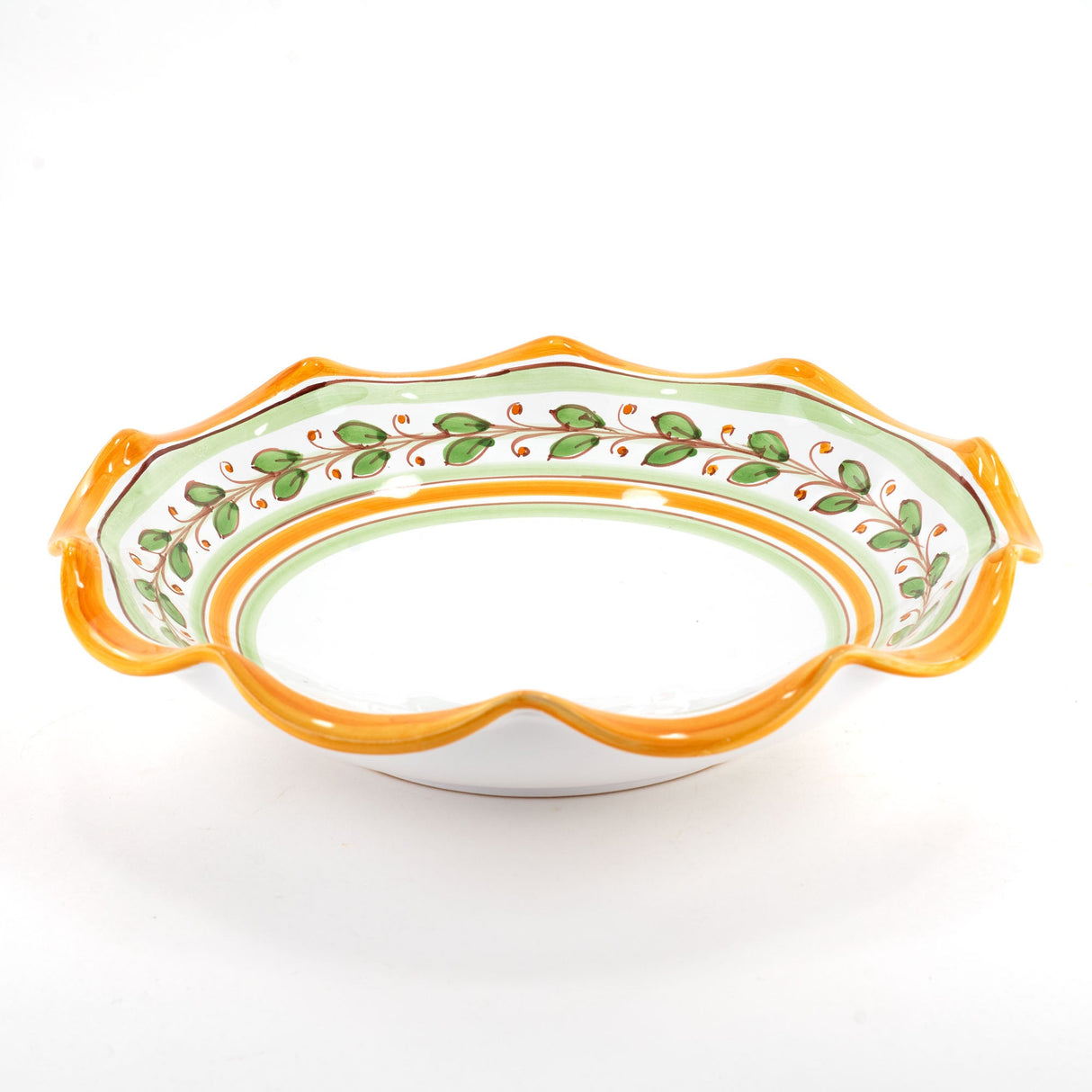 Fruttiera smerlata in ceramica decoro Acanto