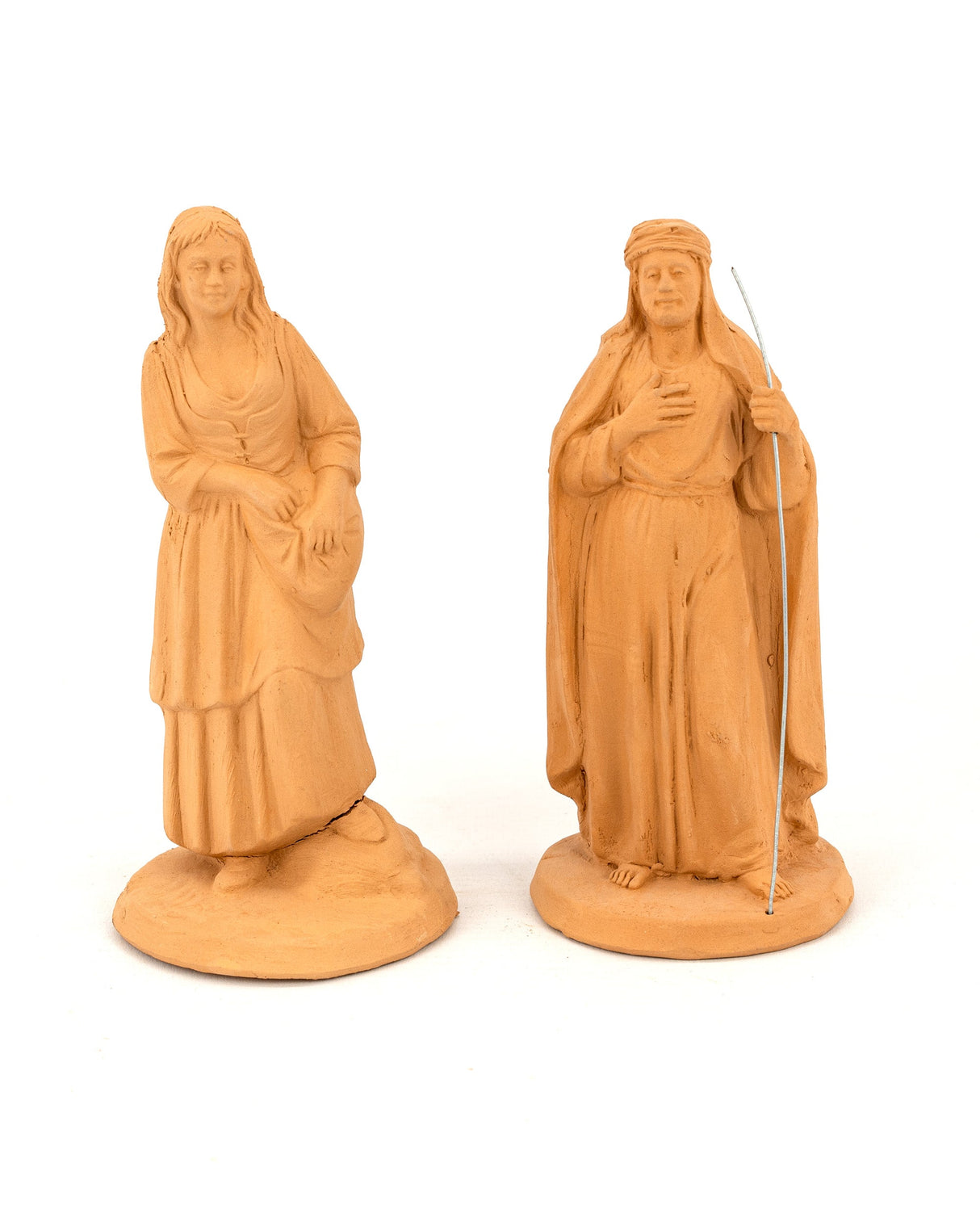 2 Statuine Presepe in ceramica di Caltagirone, pastore e ragazza