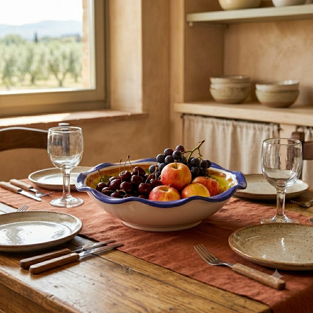 Fruttiera smerlata ceramica siciliana Ø 25 decoro FLORA