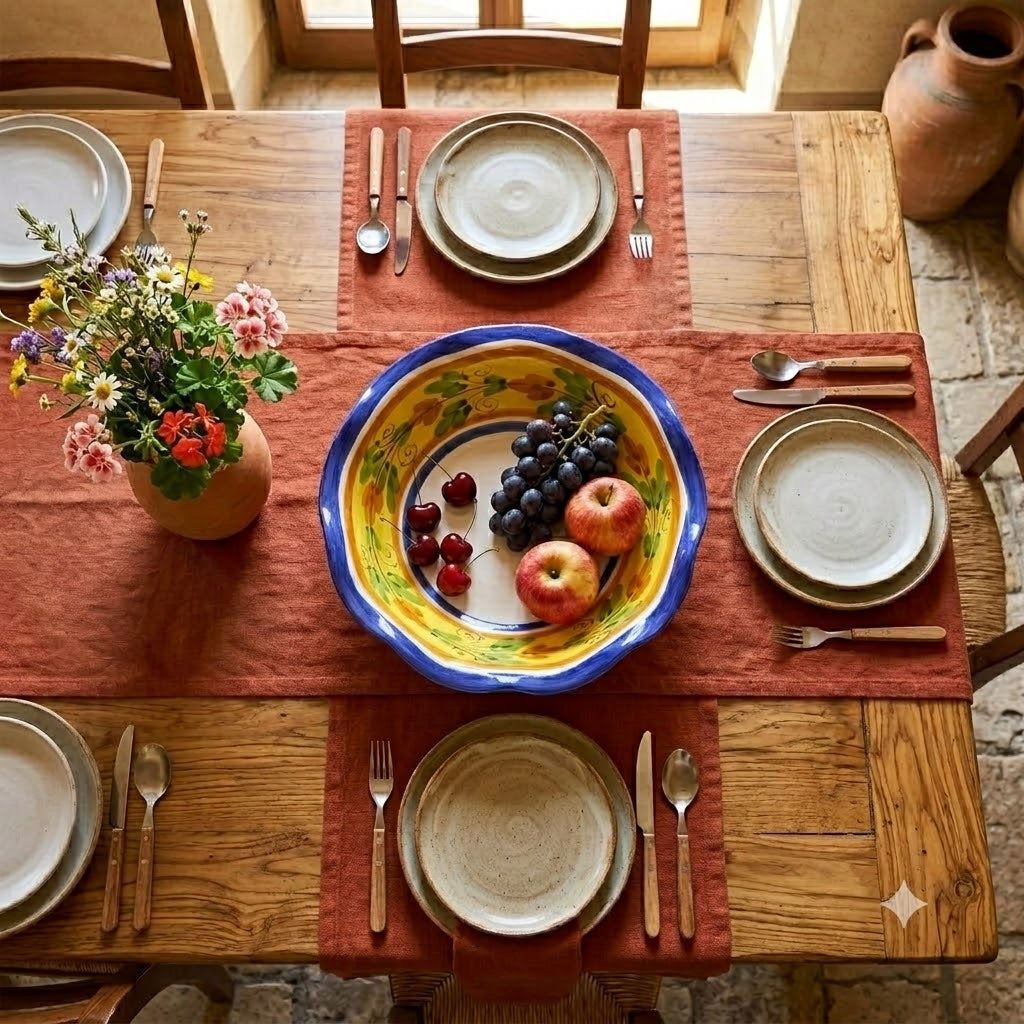 Fruttiera smerlata ceramica siciliana Ø 25 decoro FLORA