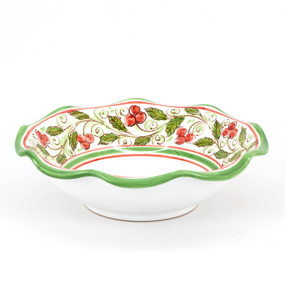 Fruttiera smerlata natalizia in ceramica di Caltagirone