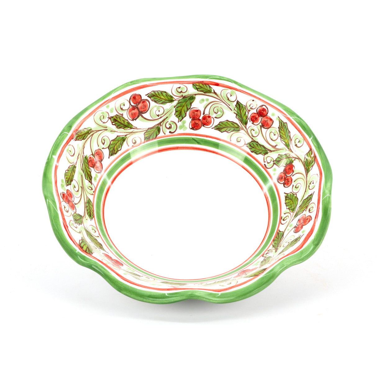 Fruttiera smerlata natalizia in ceramica di Caltagirone