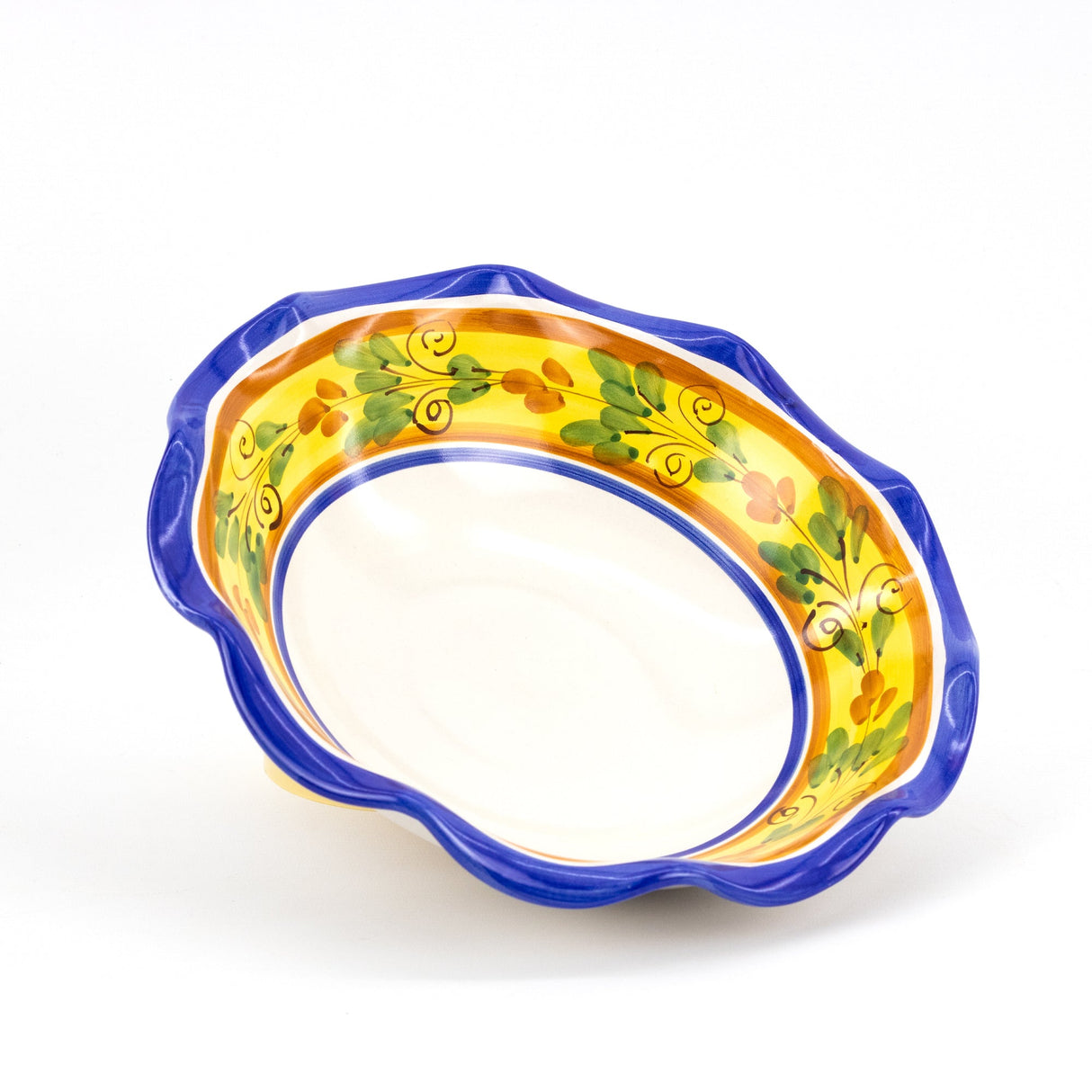 Fruttiera smerlata in ceramica decoro Flora Ø cm 30