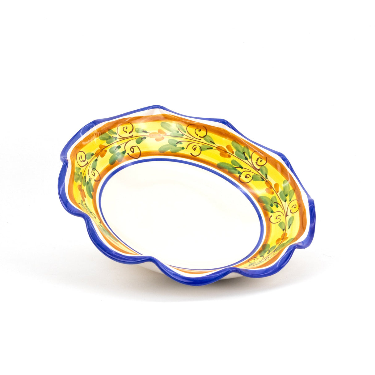 Fruttiera smerlata in ceramica decoro Flora Ø cm 35