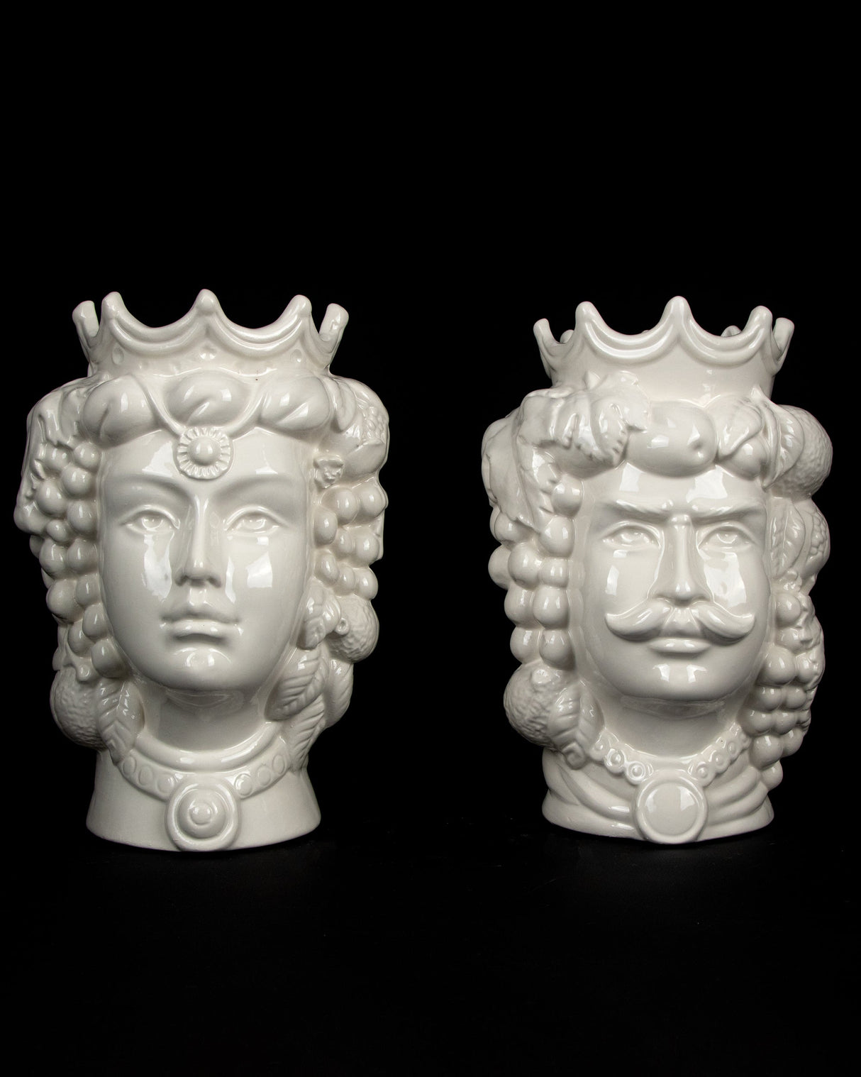 Coppia Teste di Moro Bianche H cm 25 o 35 in Ceramica di Caltagirone Fatta a Mano