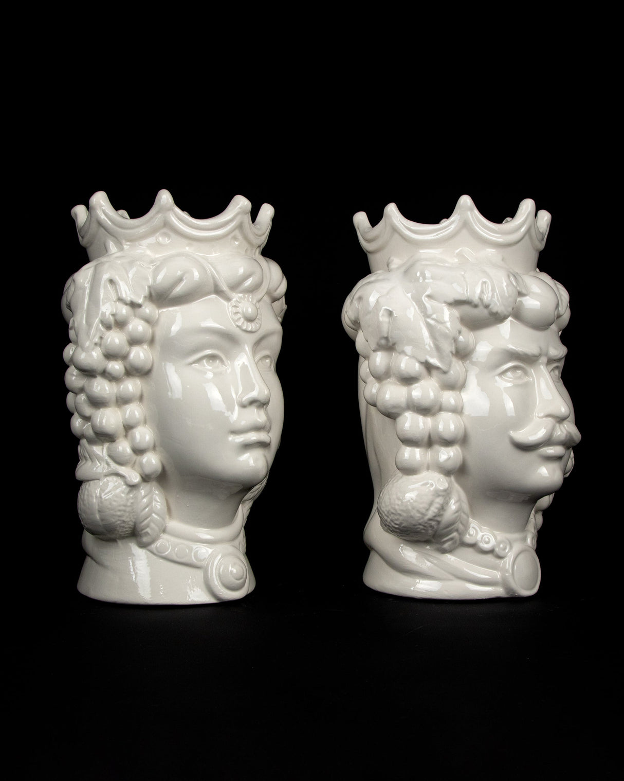 Coppia Teste di Moro Bianche H cm 25 o 35 in Ceramica di Caltagirone Fatta a Mano