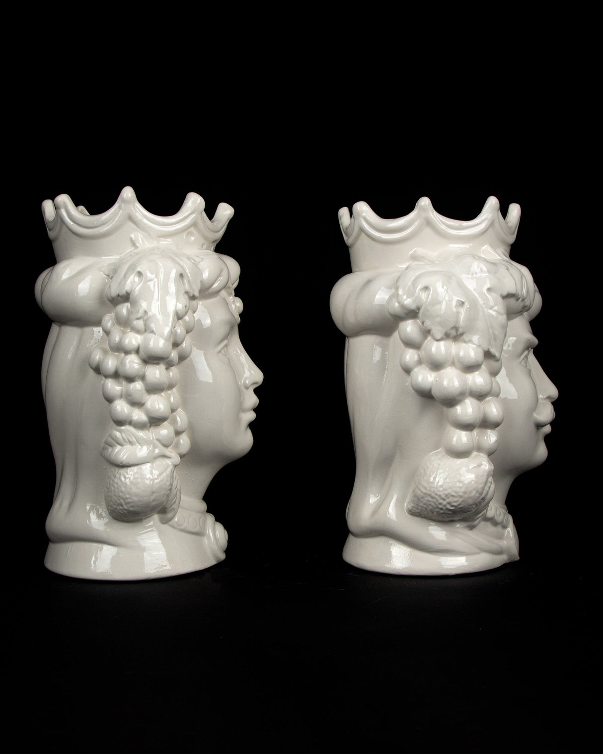 Coppia Teste di Moro Bianche H cm 25 o 35 in Ceramica di Caltagirone Fatta a Mano