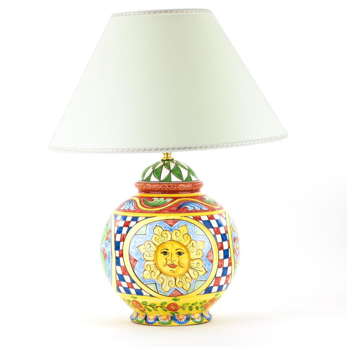 Lume in ceramica decorato a mano stile Carretto Siciliano ceramiche di Caltagirone