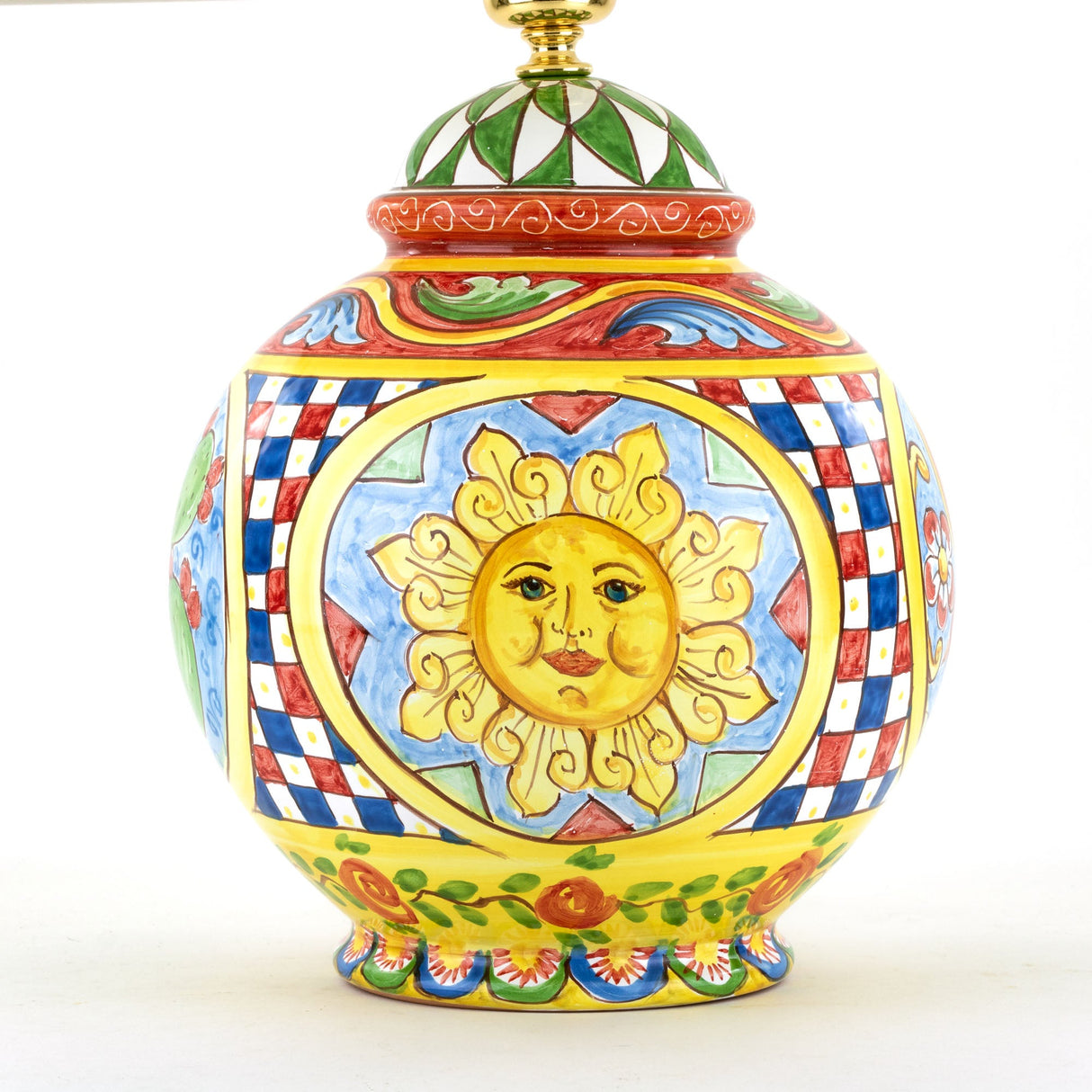 Lume in ceramica decorato a mano stile Carretto Siciliano ceramiche di Caltagirone