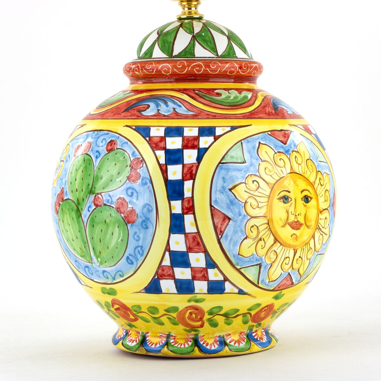 Lume in ceramica decorato a mano stile Carretto Siciliano ceramiche di Caltagirone