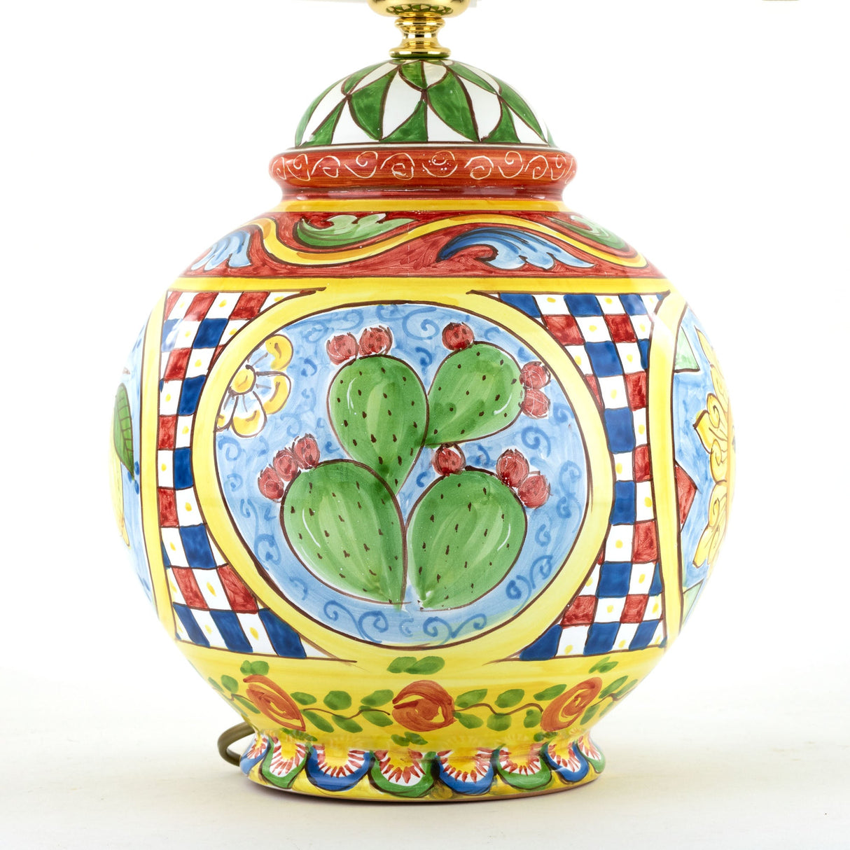 Lume in ceramica decorato a mano stile Carretto Siciliano ceramiche di Caltagirone