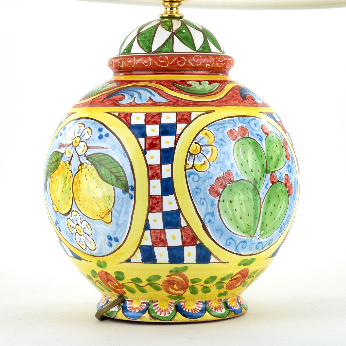 Lume in ceramica decorato a mano stile Carretto Siciliano ceramiche di Caltagirone