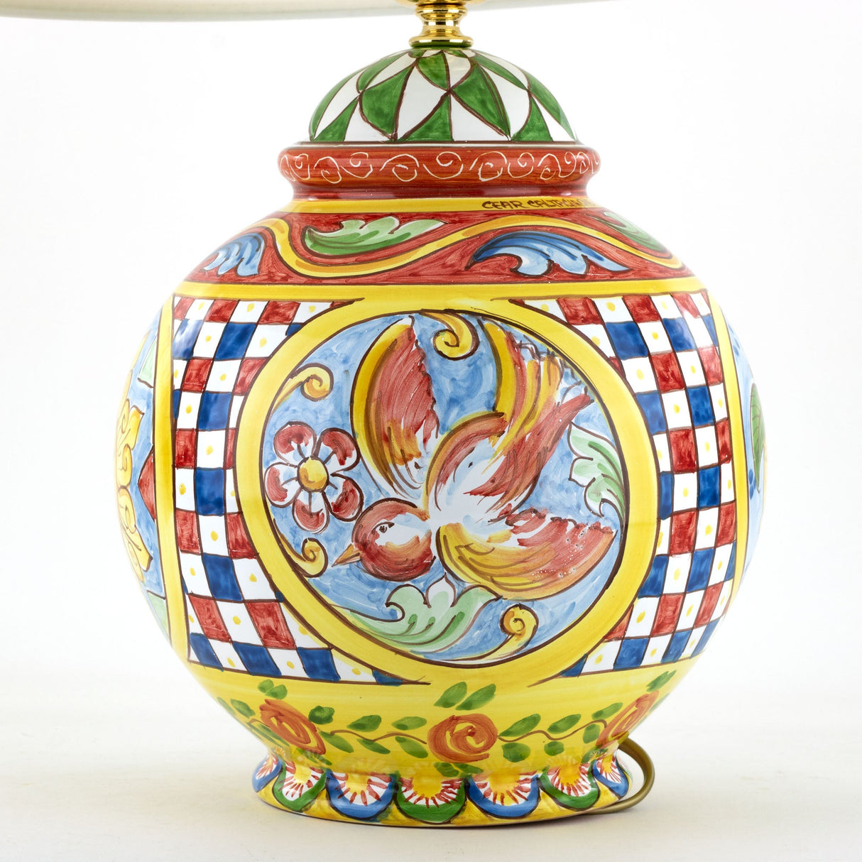 Lume in ceramica decorato a mano stile Carretto Siciliano ceramiche di Caltagirone