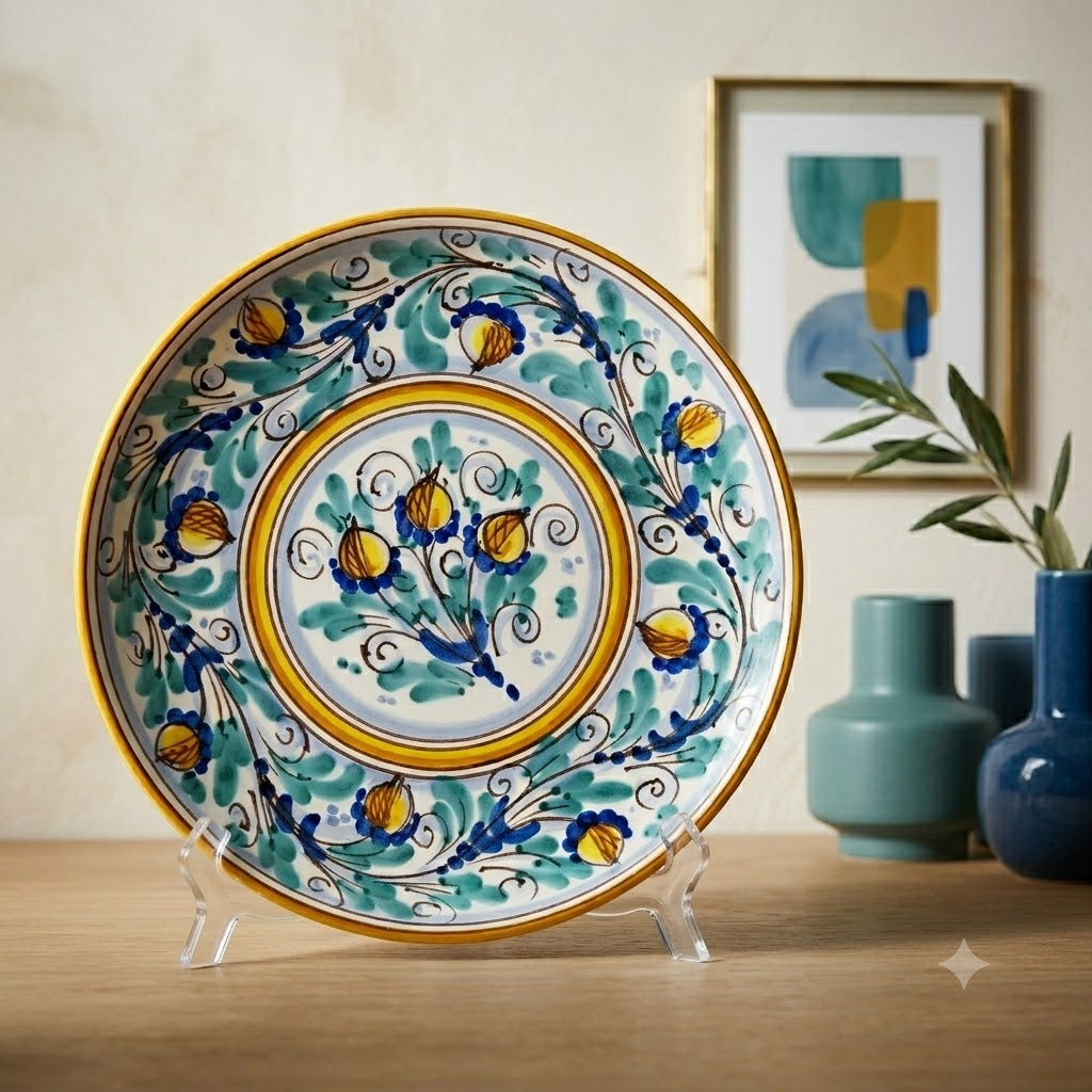 Piatto ornamentale ceramica siciliana Ø 30 decoro '600 GIALLO