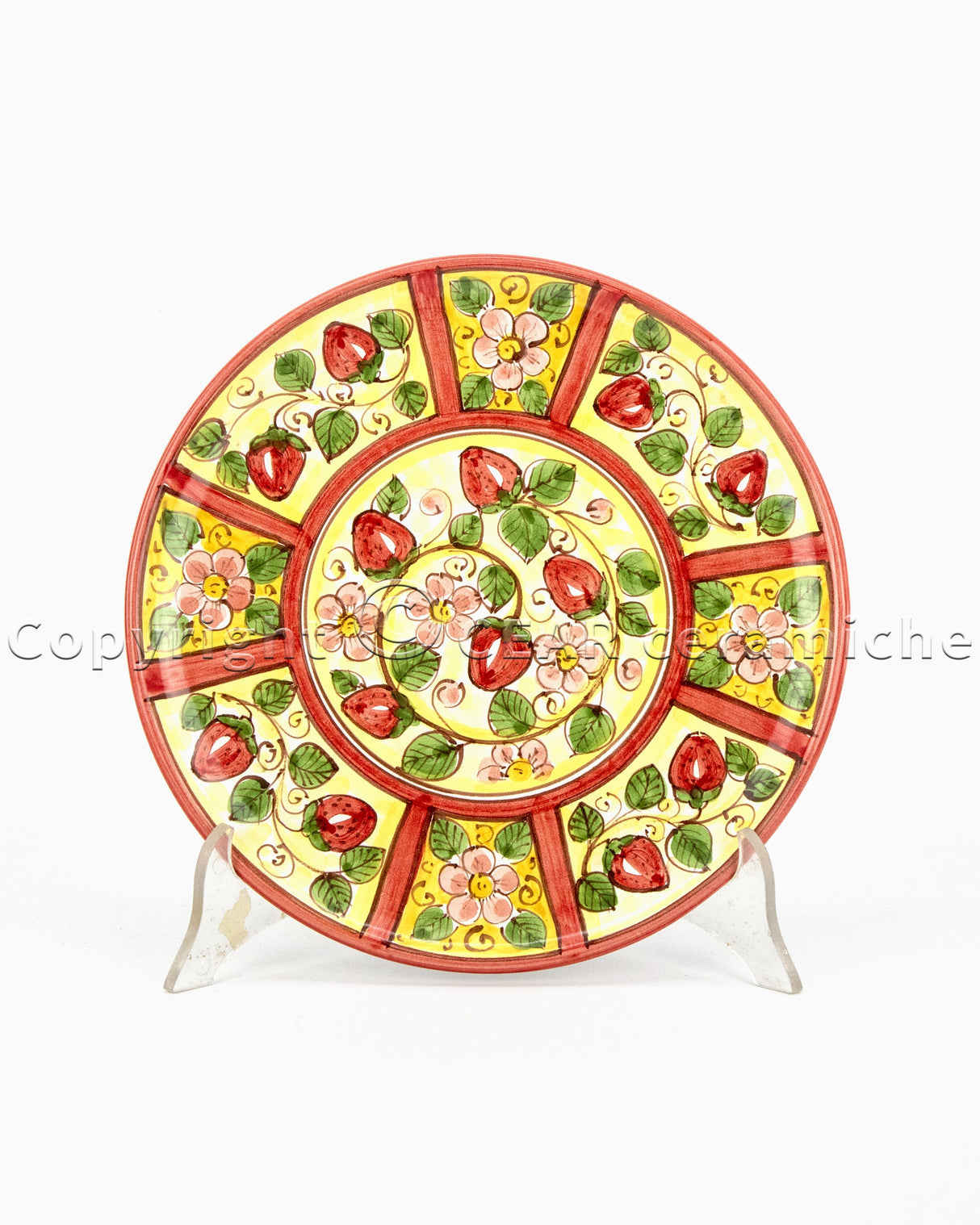 Piatto murale in ceramica di Caltagirone con decoro FRAGOLE
