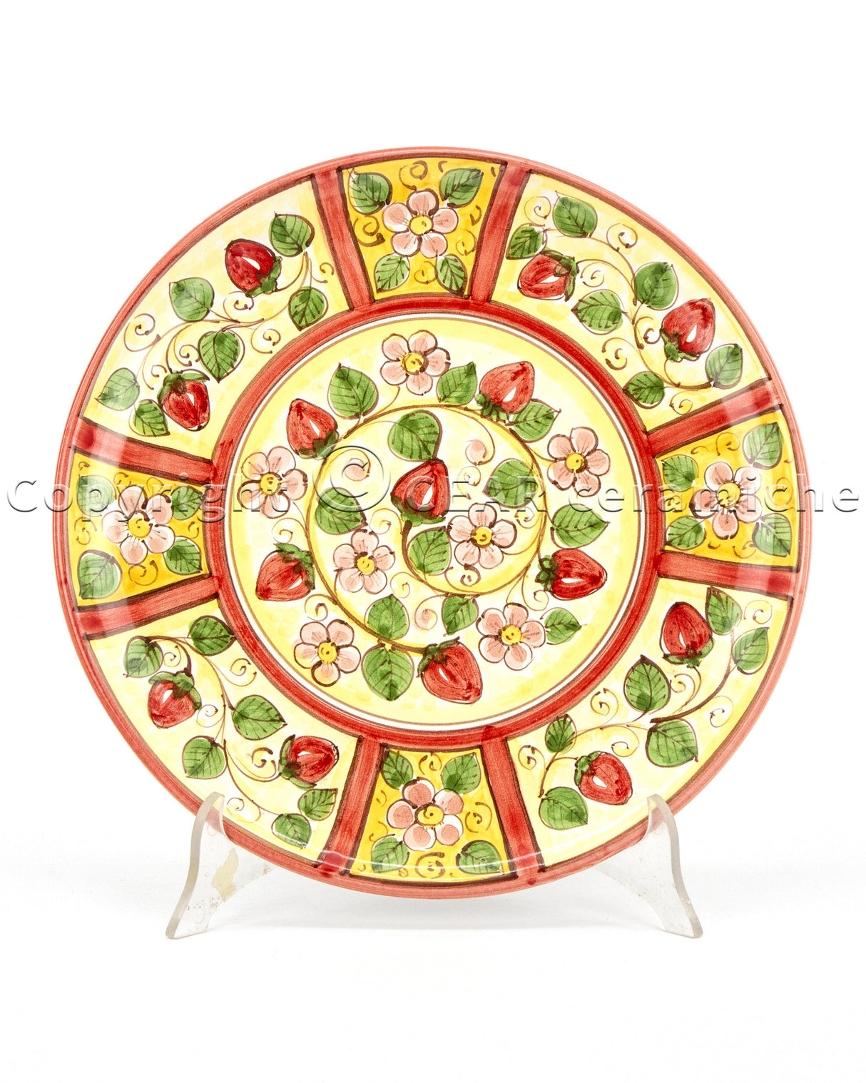 Piatto murale in ceramica di Caltagirone con decoro FRAGOLE