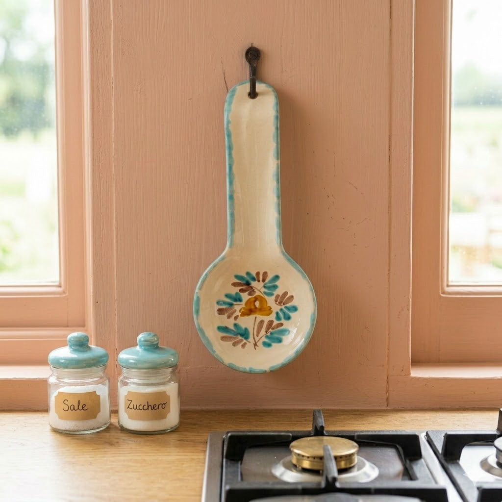 Poggiamestolo in ceramica siciliana cm 12x29 decoro ROSANTICA