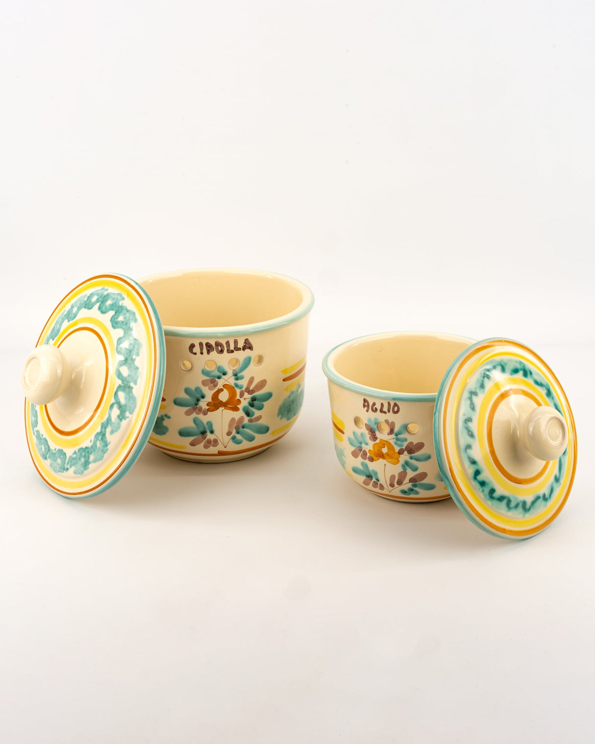 2 Contenitori per aglio e cipolla in ceramica siciliana di Caltagirone