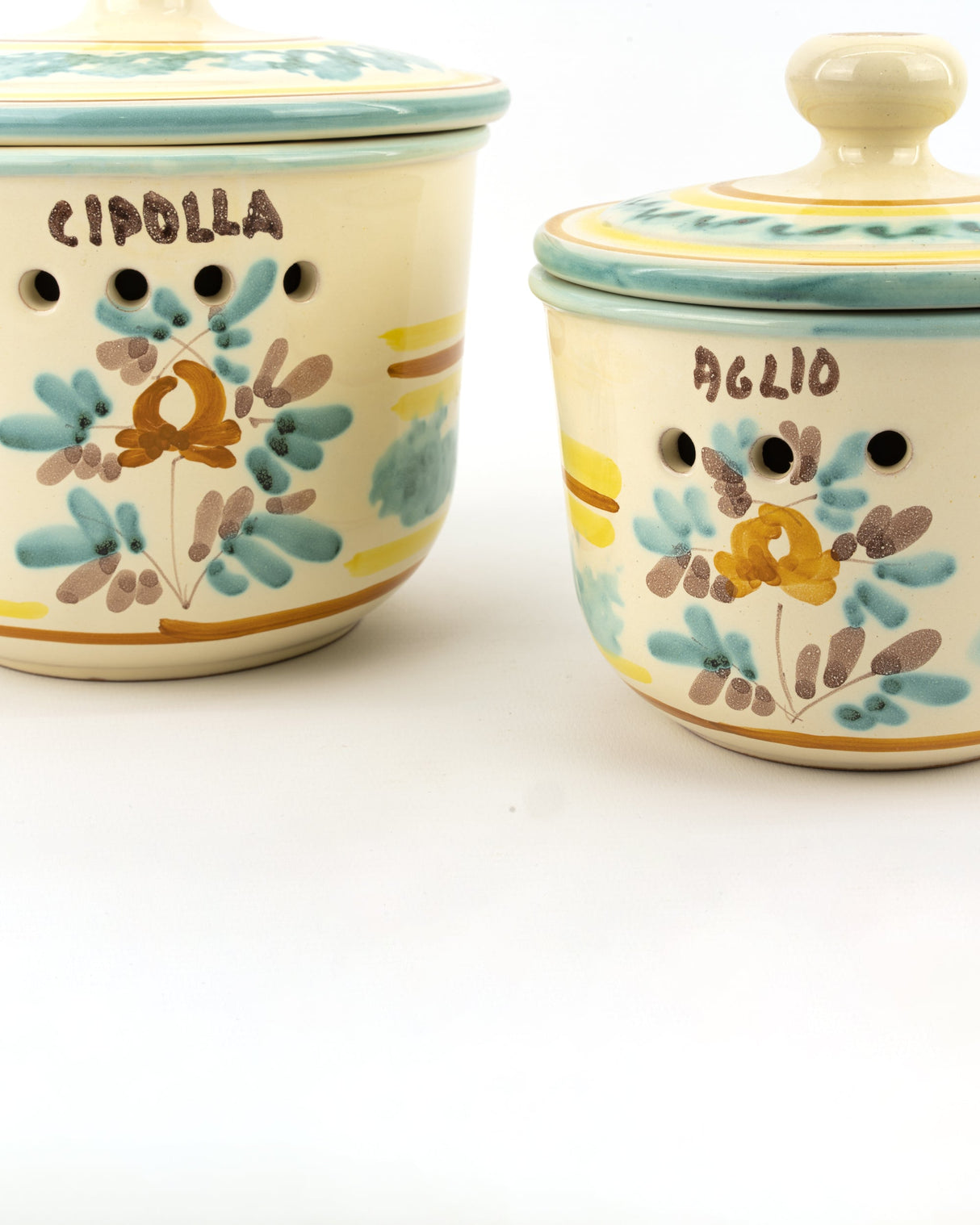 2 Contenitori per aglio e cipolla in ceramica siciliana di Caltagirone