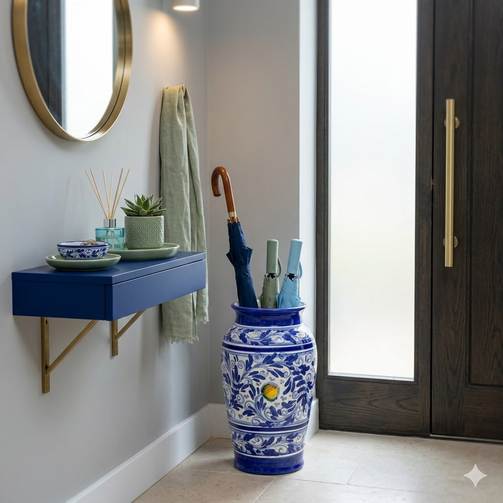 Portaombrelli ceramica siciliana H52 decoro '600 BLU