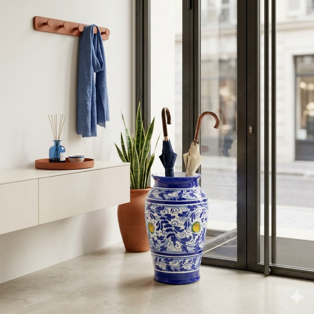 Portaombrelli ceramica siciliana H52 decoro '600 BLU