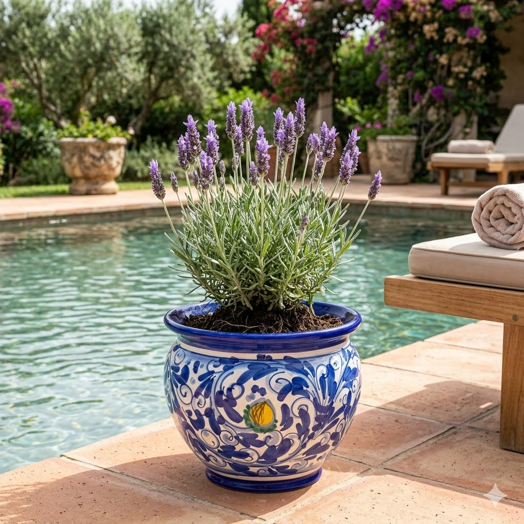 Portavaso ceramica siciliana Ø 20 decoro '600 BLU