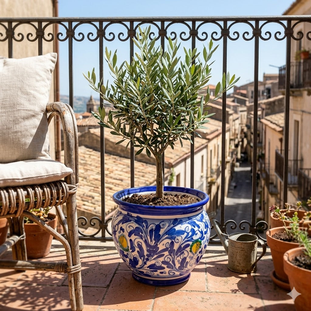 Portavaso ceramica siciliana Ø 20 decoro '600 BLU