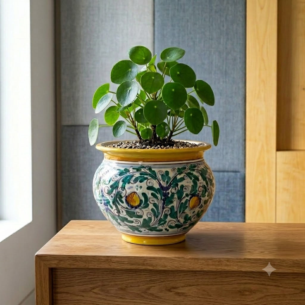 Portavaso ceramica siciliana Ø 34 decoro '600 GIALLO