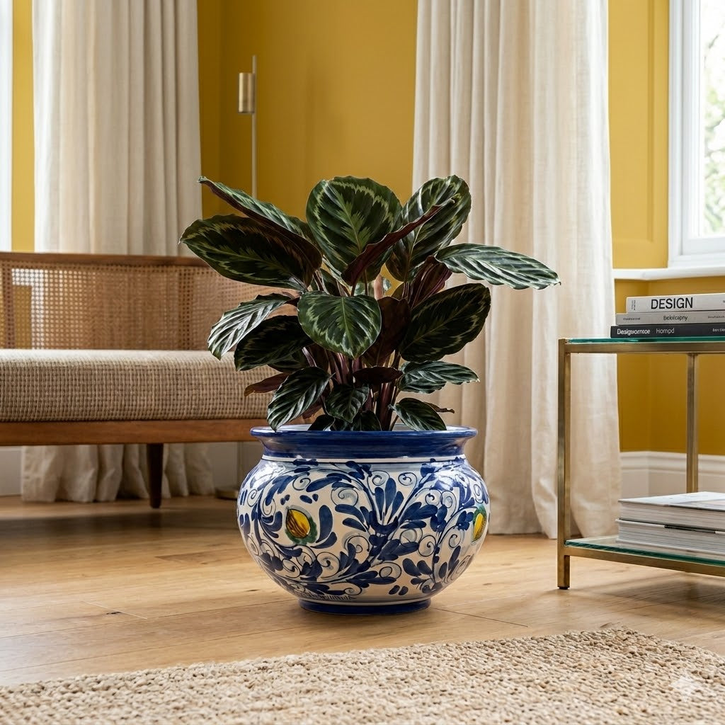 Portavaso ceramica siciliana Ø 27 decoro '600 BLU