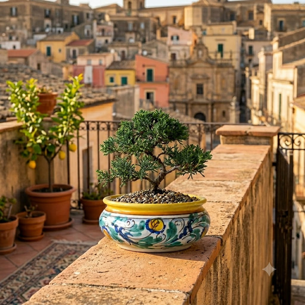 Caltagirone Ceramic Bonsai Pot Holder, Sicilian Ceramic