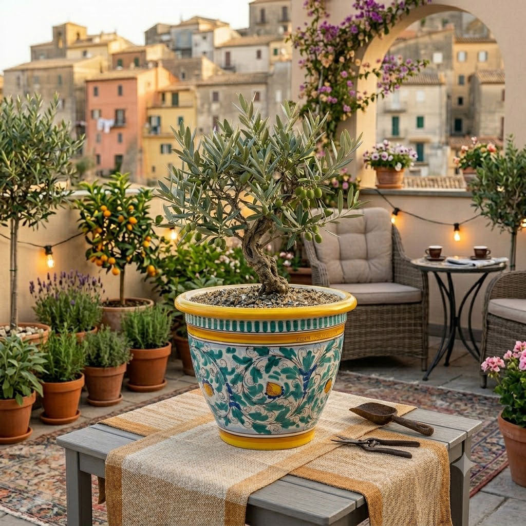 Portavaso ceramica siciliana Ø 33 decoro '600 GIALLO