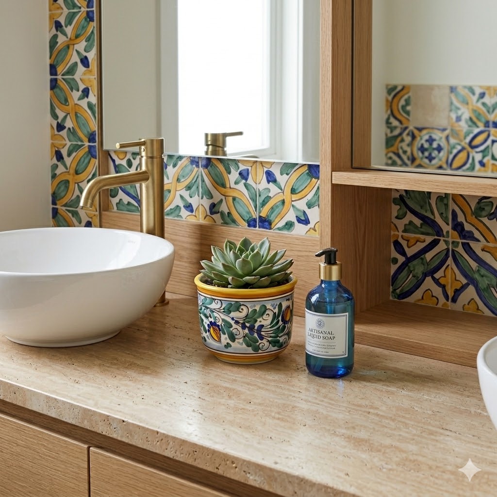 Portavaso di tipo retto ceramica siciliana Ø 16 decoro '600 GIALLO