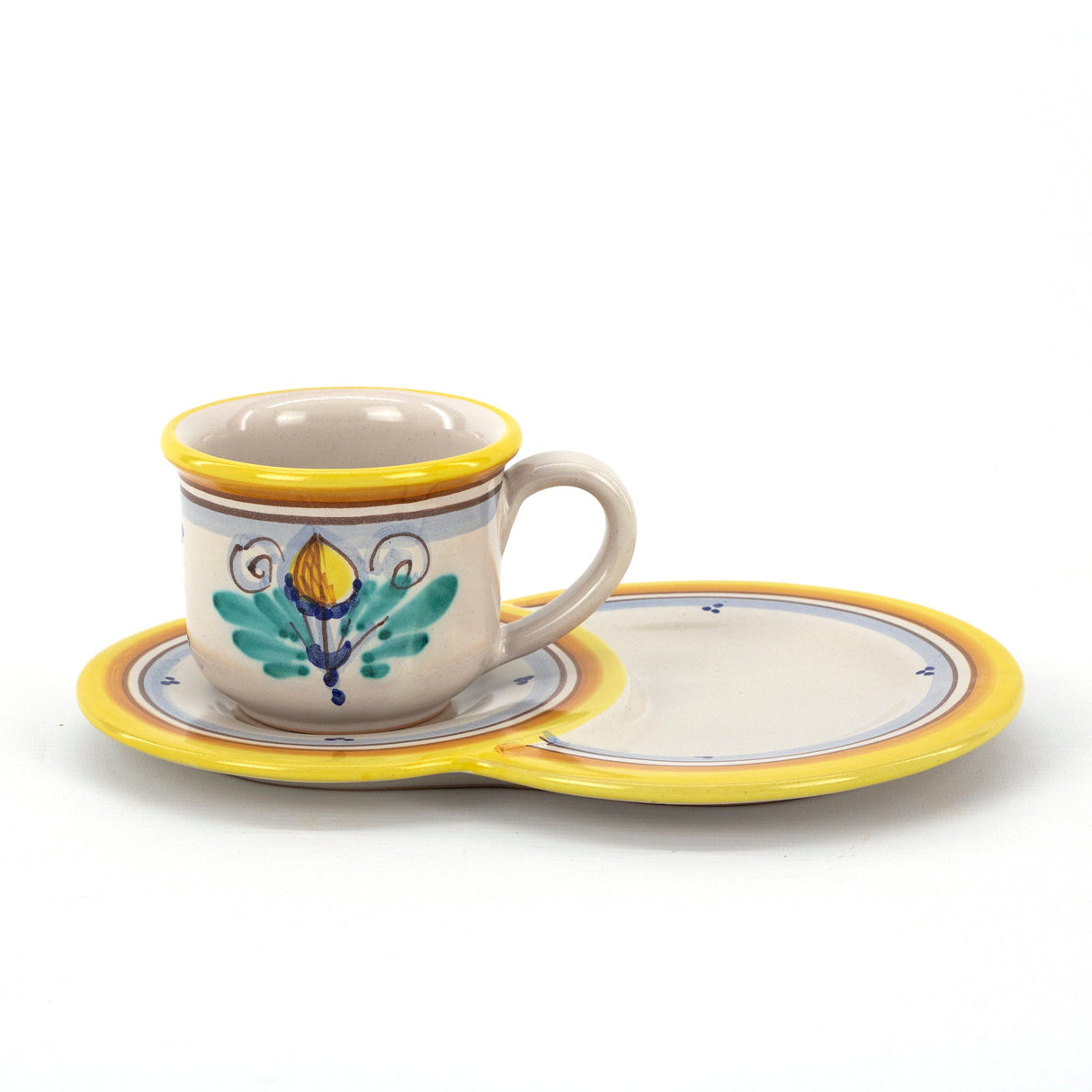 Tazza da colazione con piatto vassoio porta biscotti / brioche decoro AMBRA