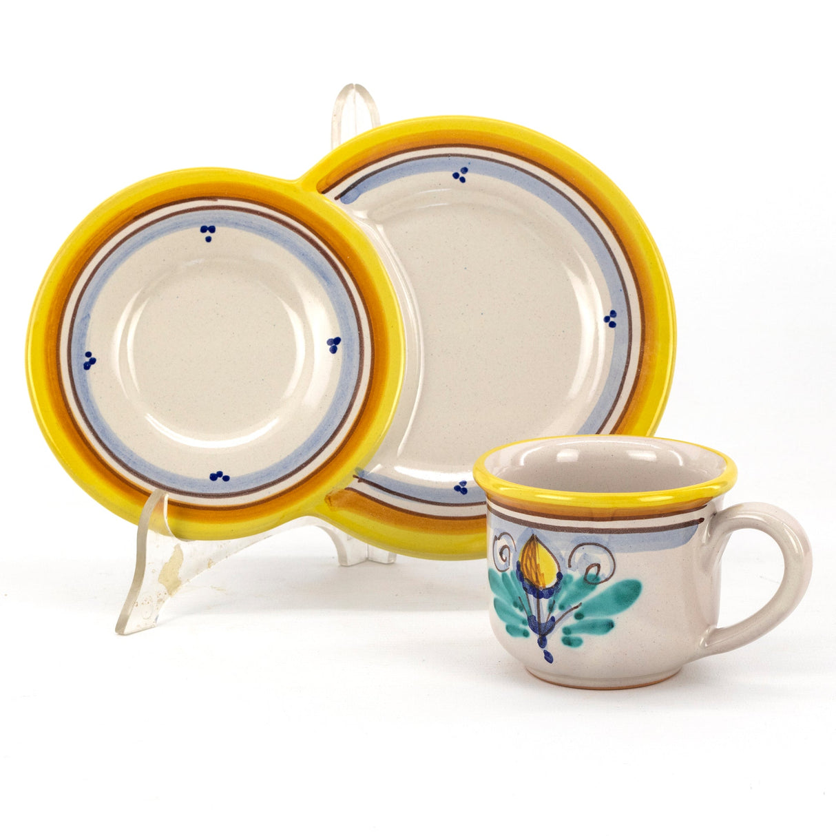 Tazza da colazione con piatto vassoio porta biscotti / brioche decoro AMBRA