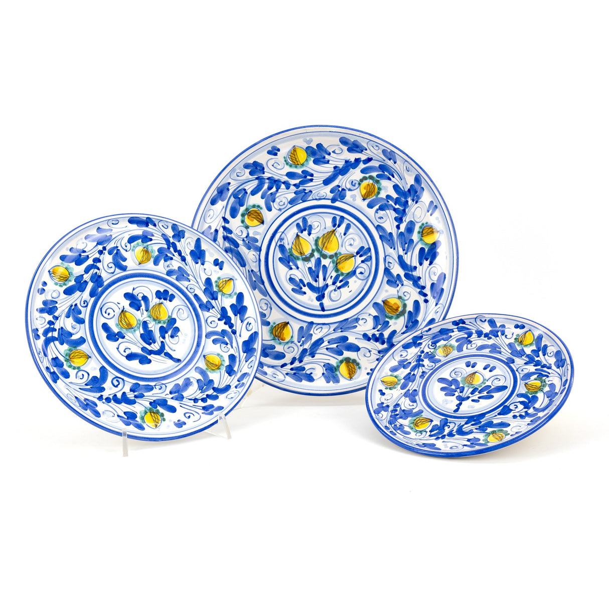 Set of three ornamental wall plates with 17th century BLUE decoration