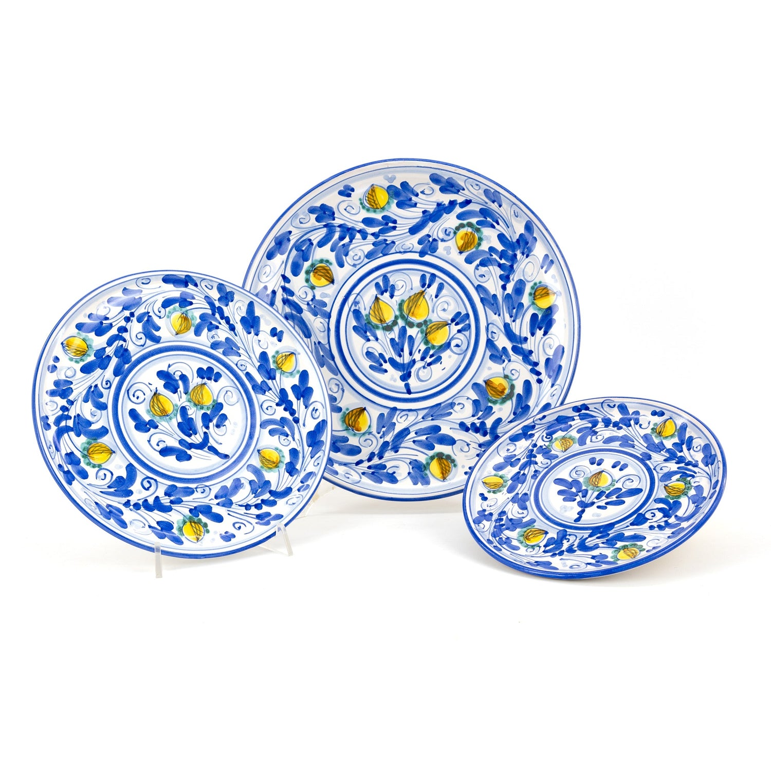 Set of three ornamental wall plates with 17th century BLUE decoration